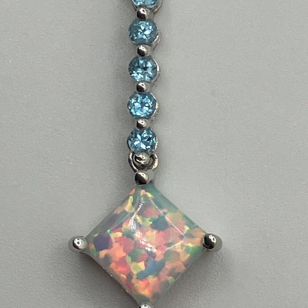 10k White gold pendant and 14k White gold Chain 18"  Opal & Blue Topaz